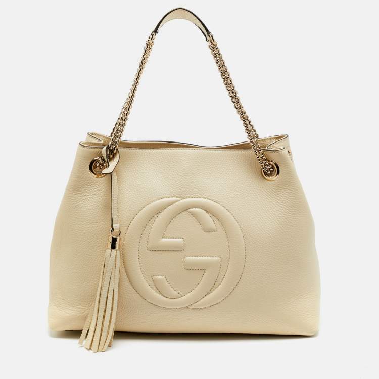 GUCCI SOHO PEBBLED CALFSKIN LEATHER CHAIN MEDIUM HOBO BAG