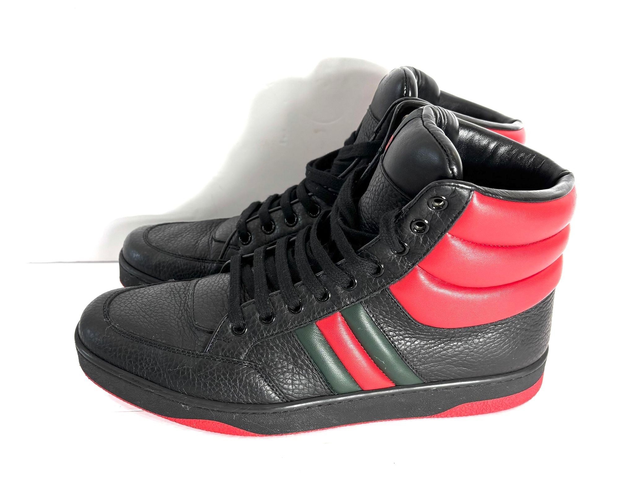 GUCCI RONNIE WEB HIGH-TOP CALFSKIN LEATHER SNEAKERS