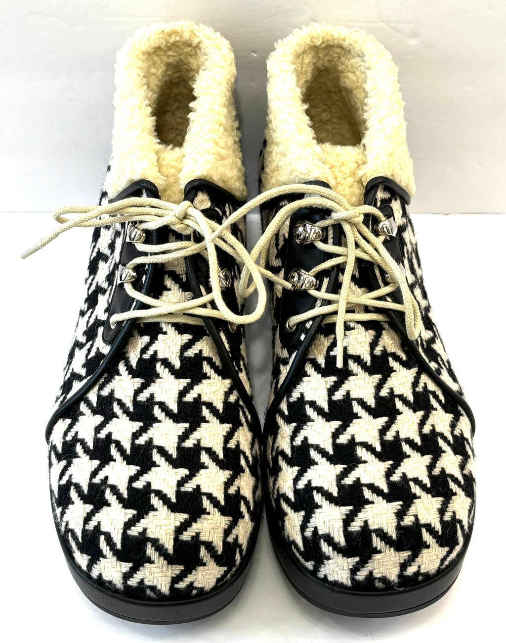GUCCI WOOL HOUNDSTOOTH PRINT HIKING BOOTS