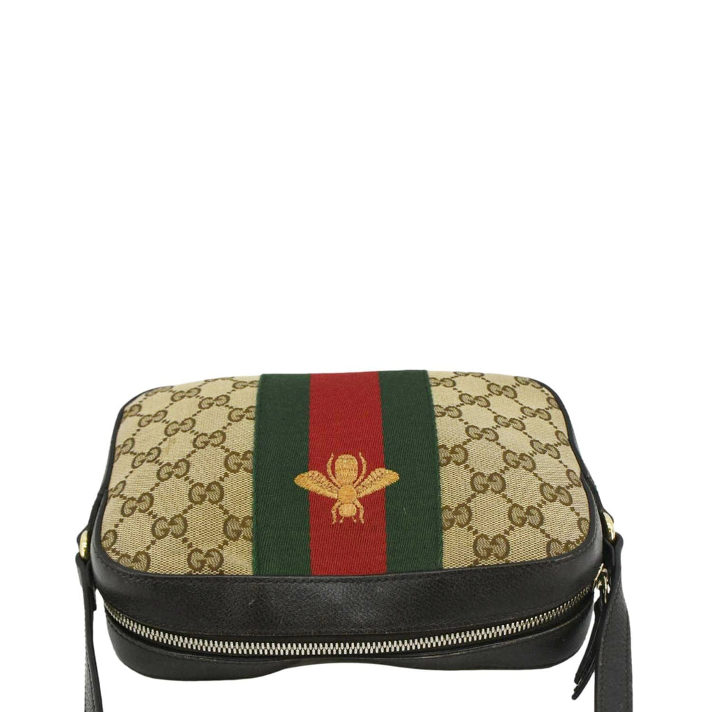 GUCCI Bee Web GG Canvas Camera Crossbody Bag Beige 412008