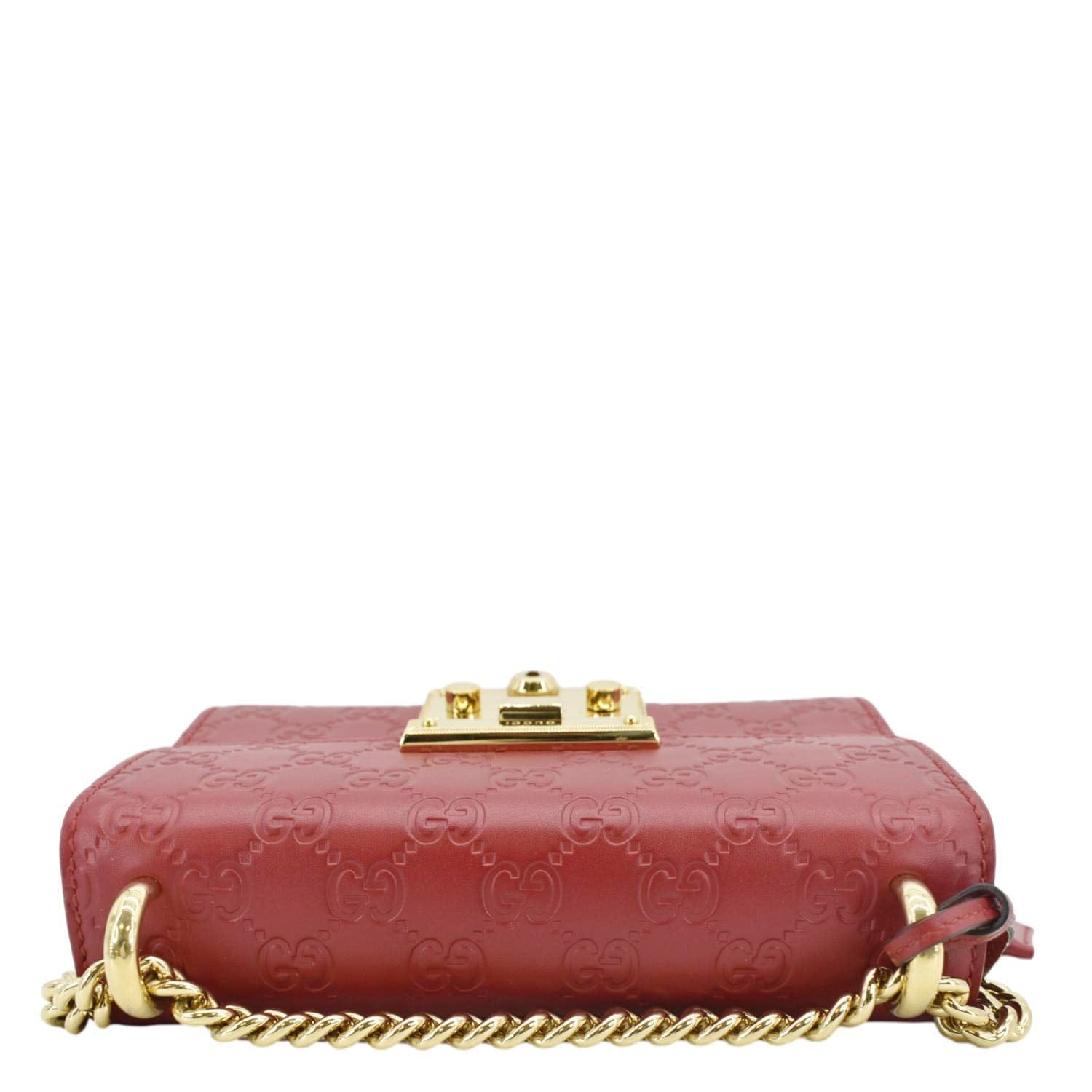 GUCCI Signature Padlock Leather Top Handle Shoulder Bag Red 409487