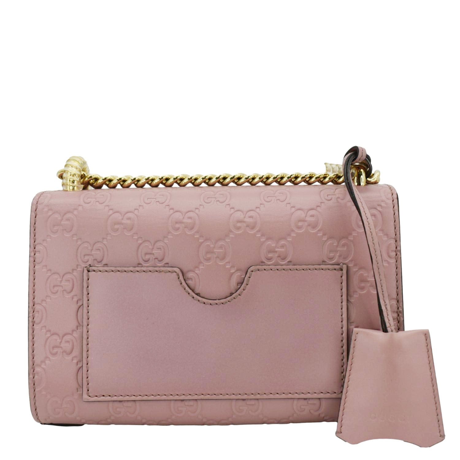 GUCCI Signature Padlock Leather Top Handle Shoulder Bag Pink 409487