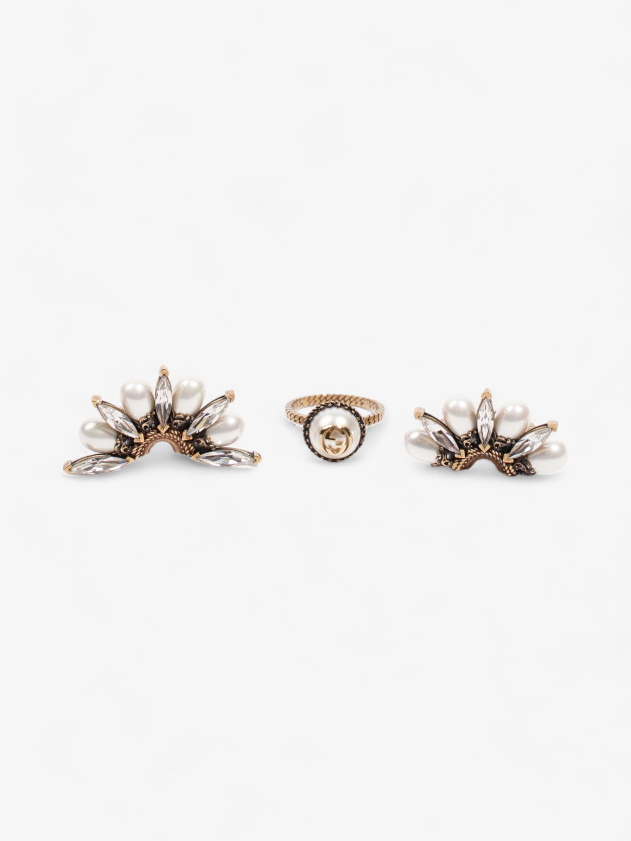 Gucci 3 In 1 Flower Ring Gold / Pearl Base Metal Small