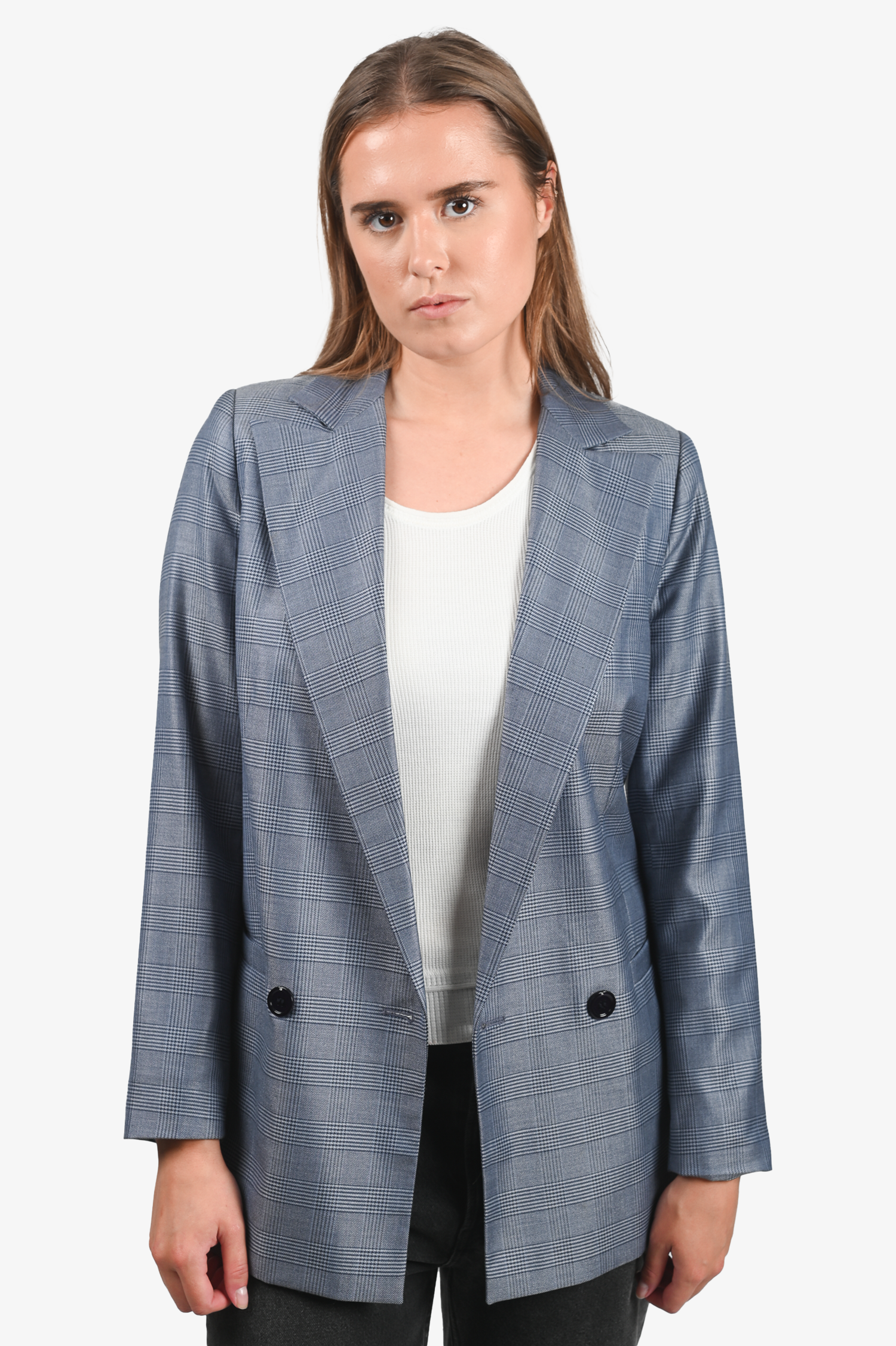 Ganni Grey Check Silk/Wool Blazer Size 34