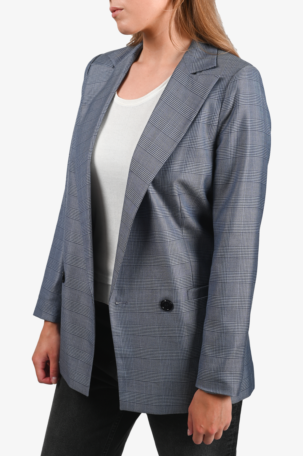 Ganni Grey Check Silk/Wool Blazer Size 34