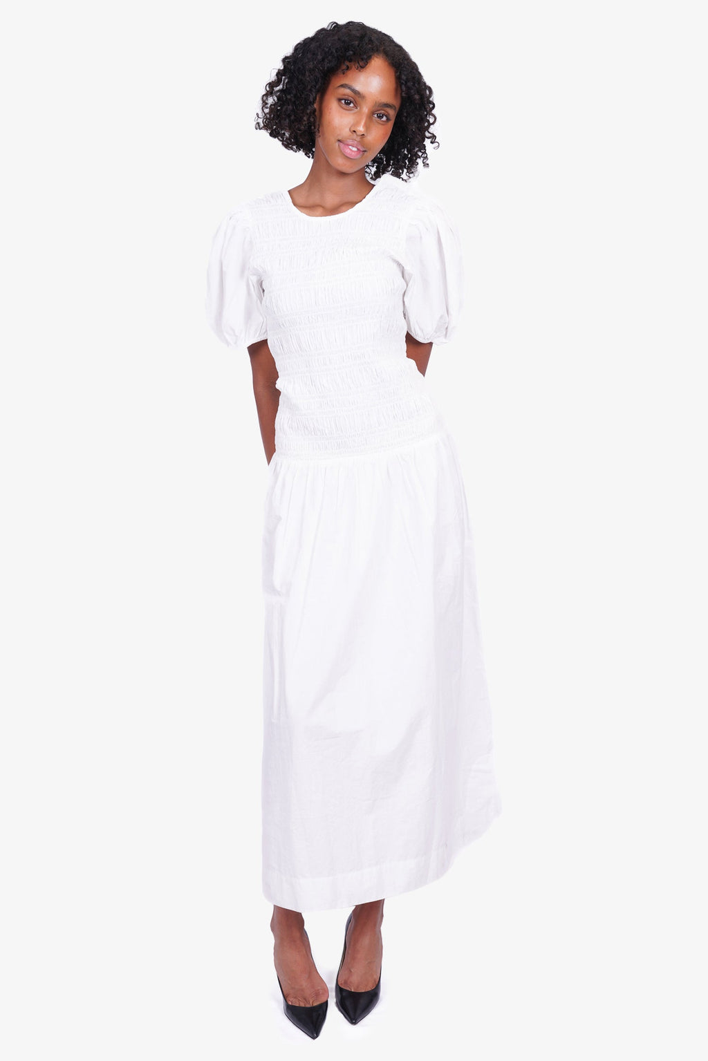 Ganni White Cotton Pleated Maxi Dress Size 40