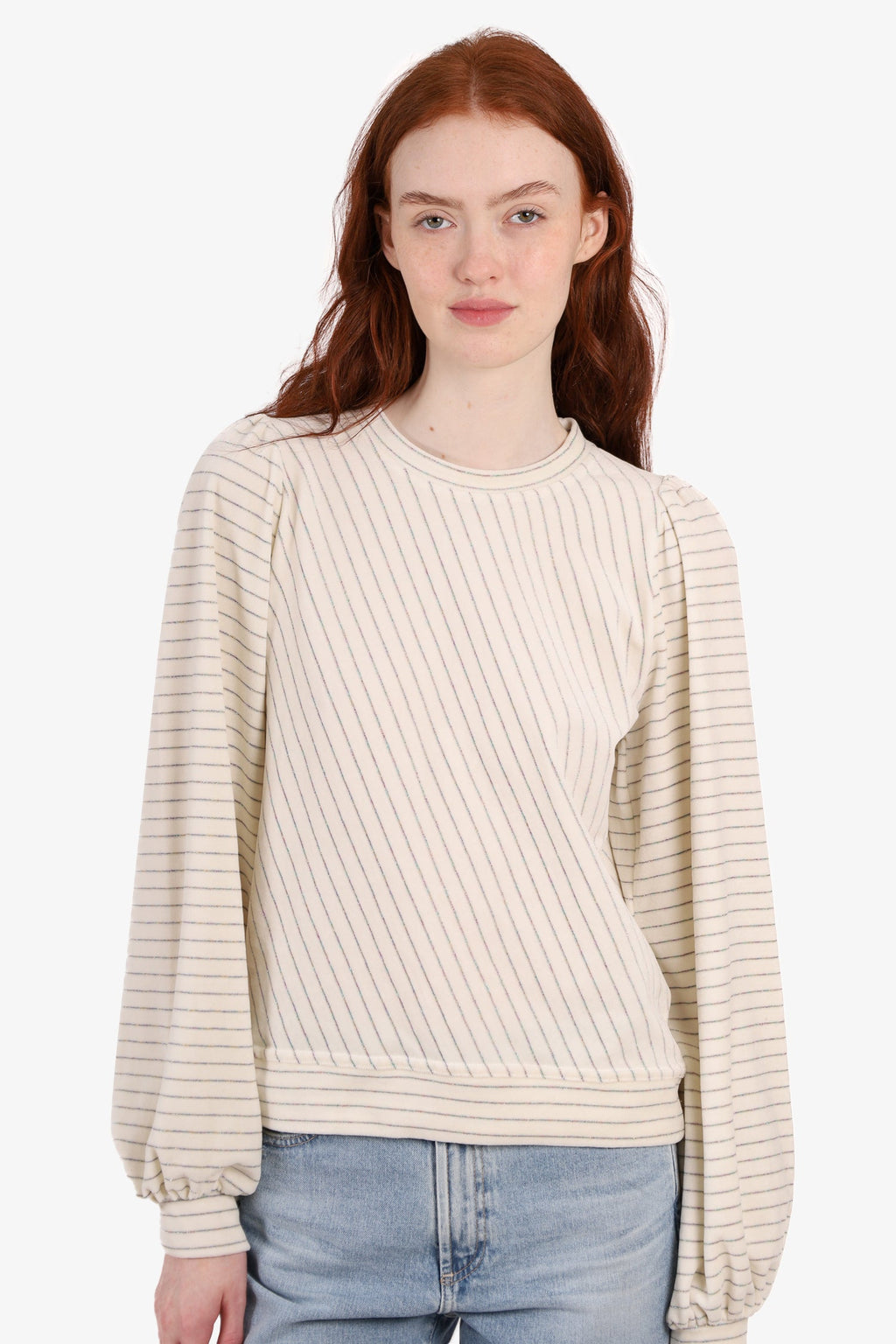 Ganni White Rainbow Striped Long Sleeve Top size 40