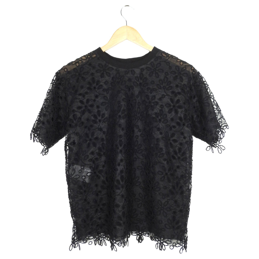Giambattista Valli Black Floral Lace T-Shirt - S