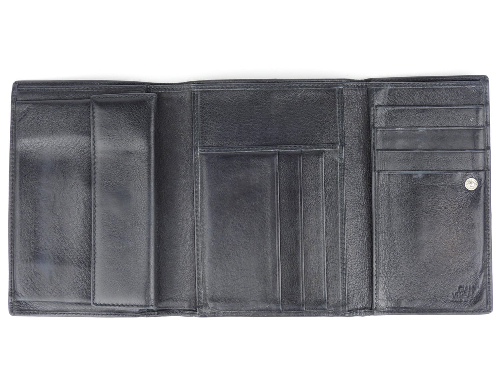 Gianni Versace Vintage 1990's Black Medusa Tri-Fold Wallet