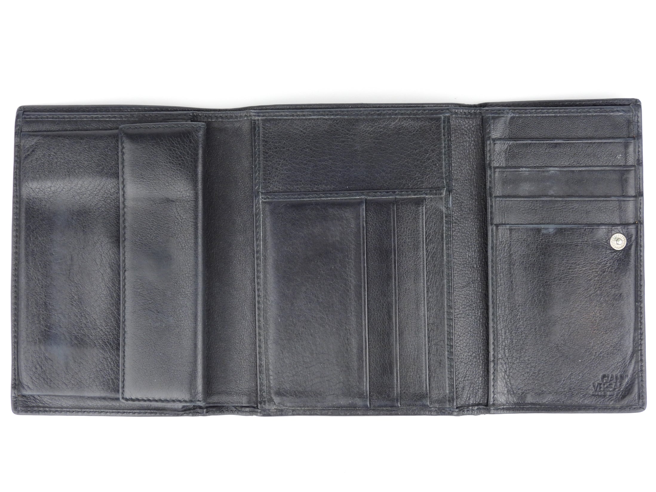 Gianni Versace Vintage 1990's Black Medusa Tri-Fold Wallet
