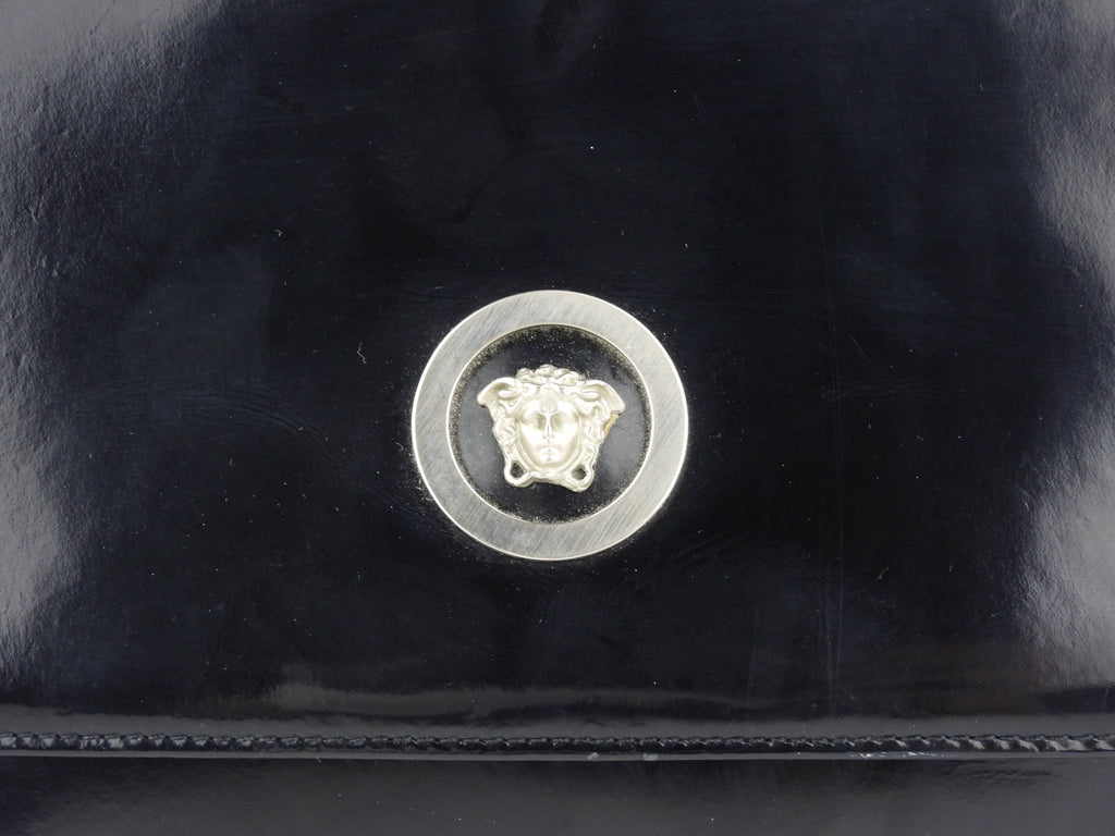 Gianni Versace Vintage 1990's Black Leather Medusa Shoulder Bag