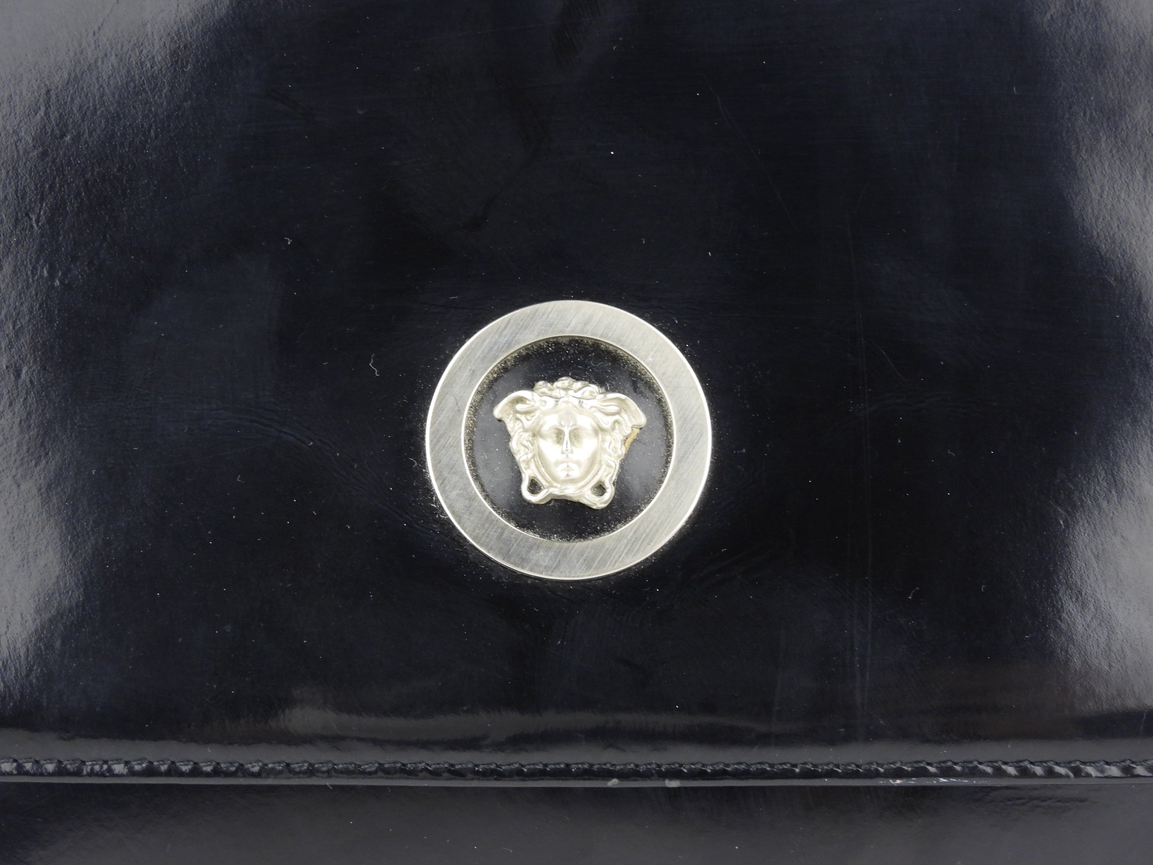 Gianni Versace Vintage 1990's Black Leather Medusa Shoulder Bag