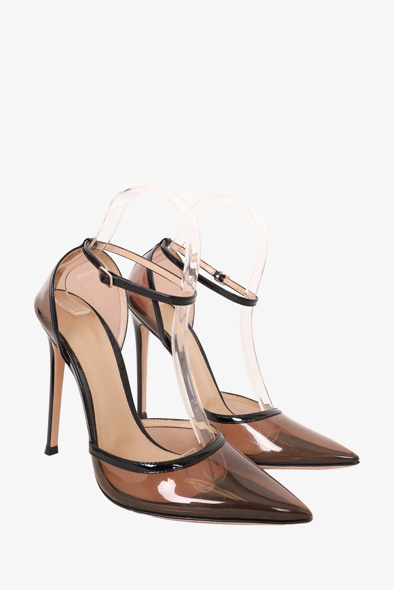 Gianvito Rossi Black PVC/Patent Point Toe Heels Size 38.5