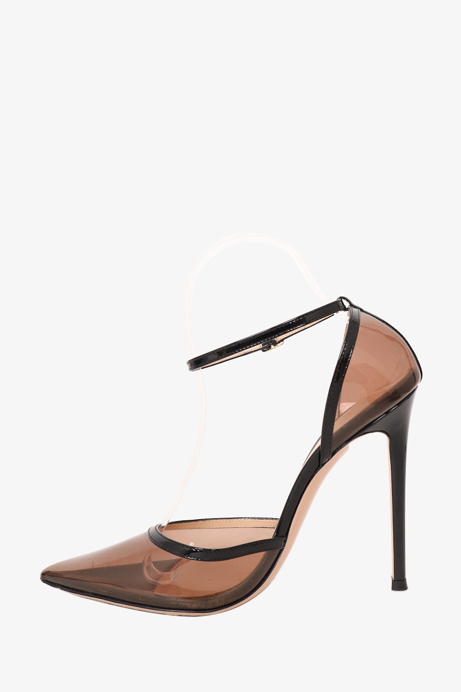 Gianvito Rossi Black PVC/Patent Point Toe Heels Size 38.5