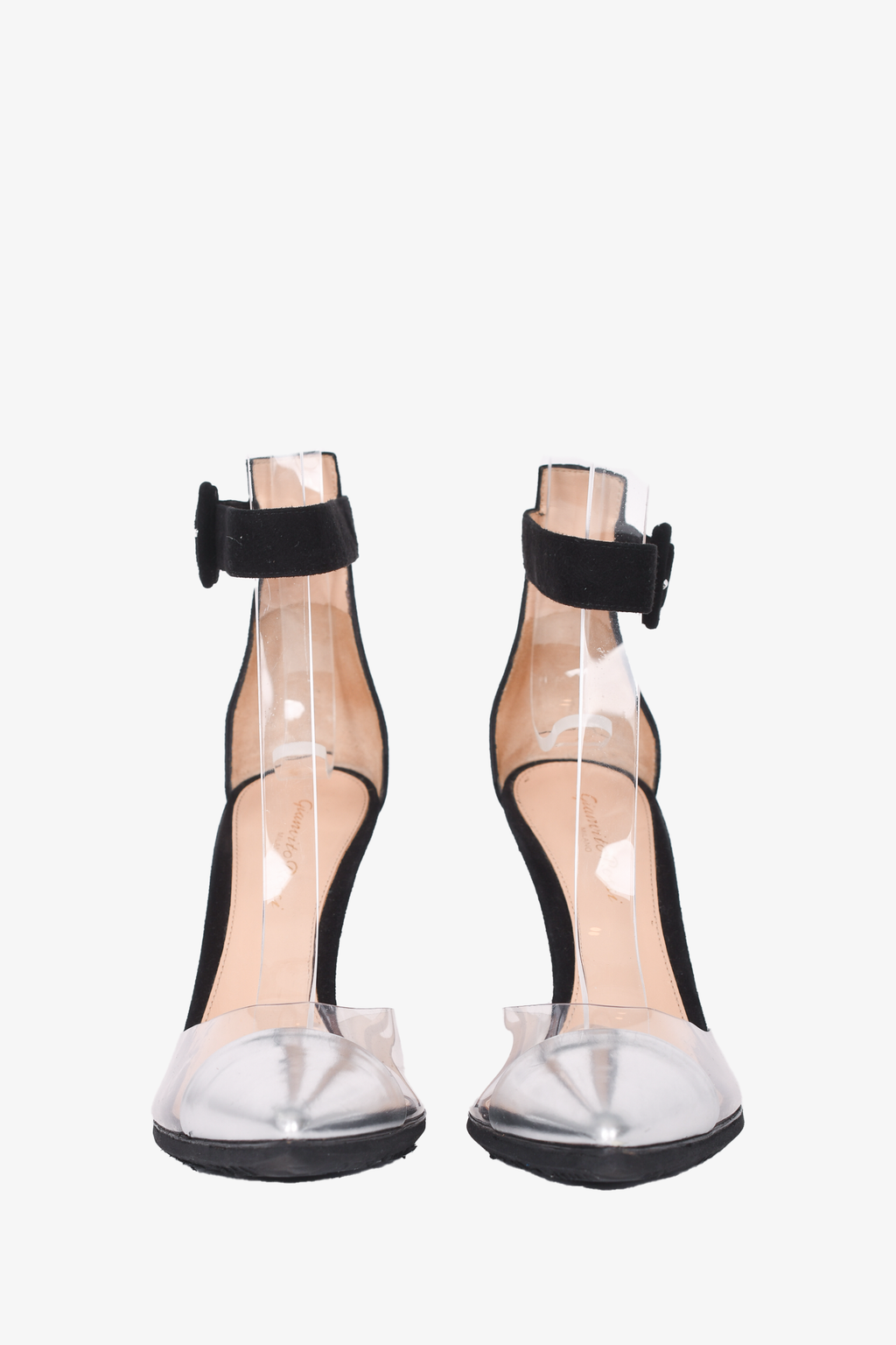 Gianvito Rossi Black/Silver Suede and PVC Ankle Strap Sandals Size 36