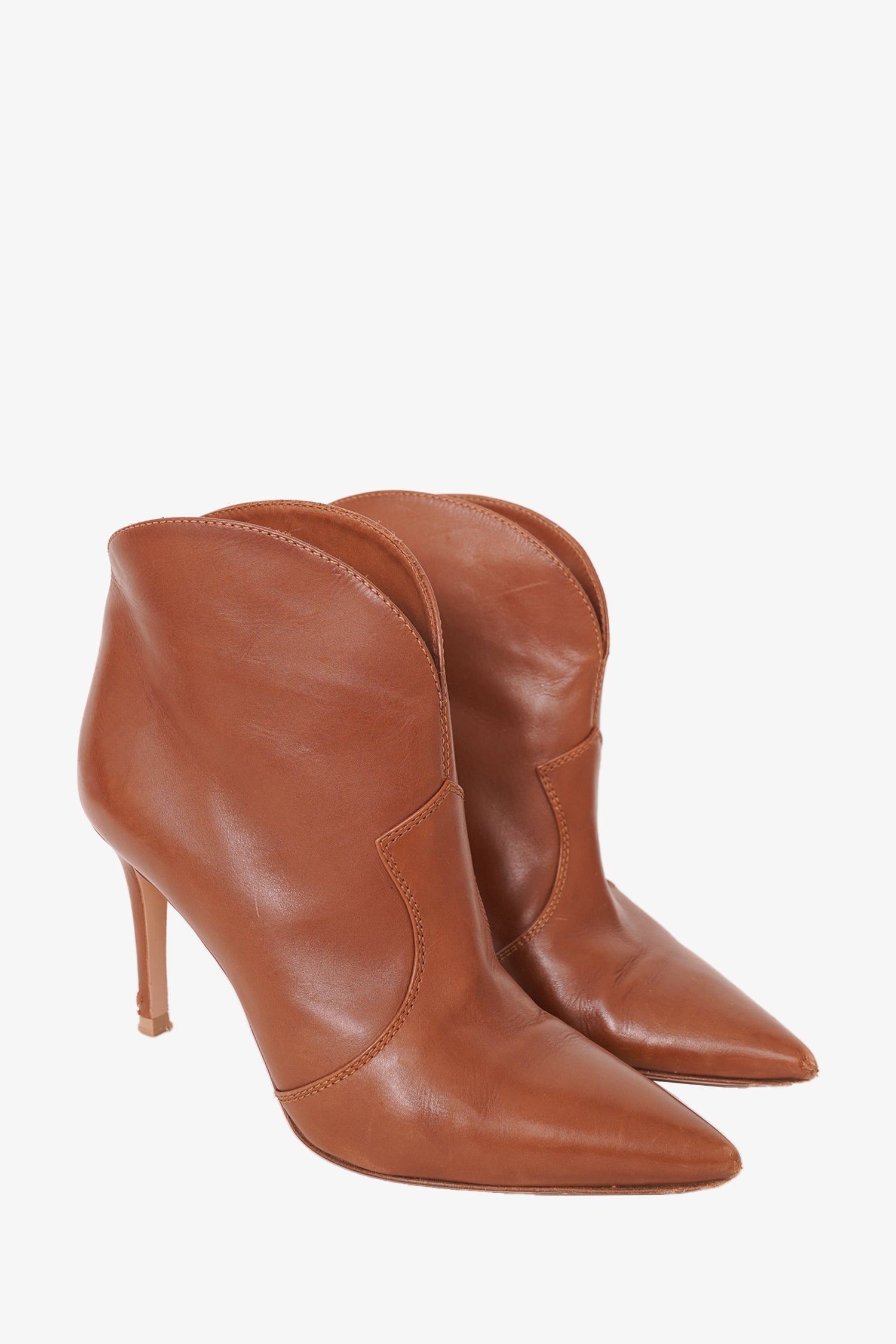 Gianvito Rossi Brown Leather Pointed Toe Booties Size 35