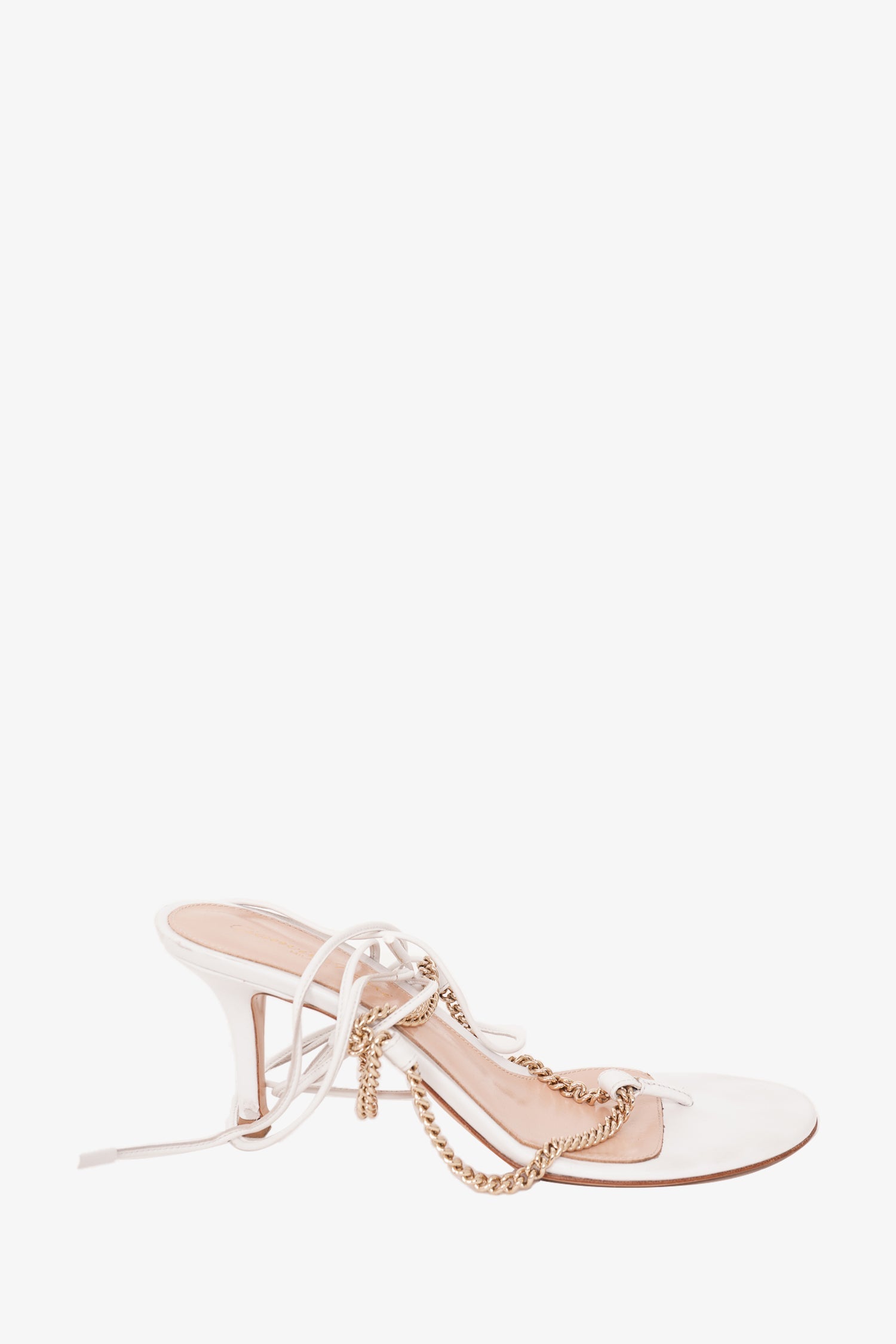 Gianvito Rossi White Leather Chain Link Heeled Sandals Size 37