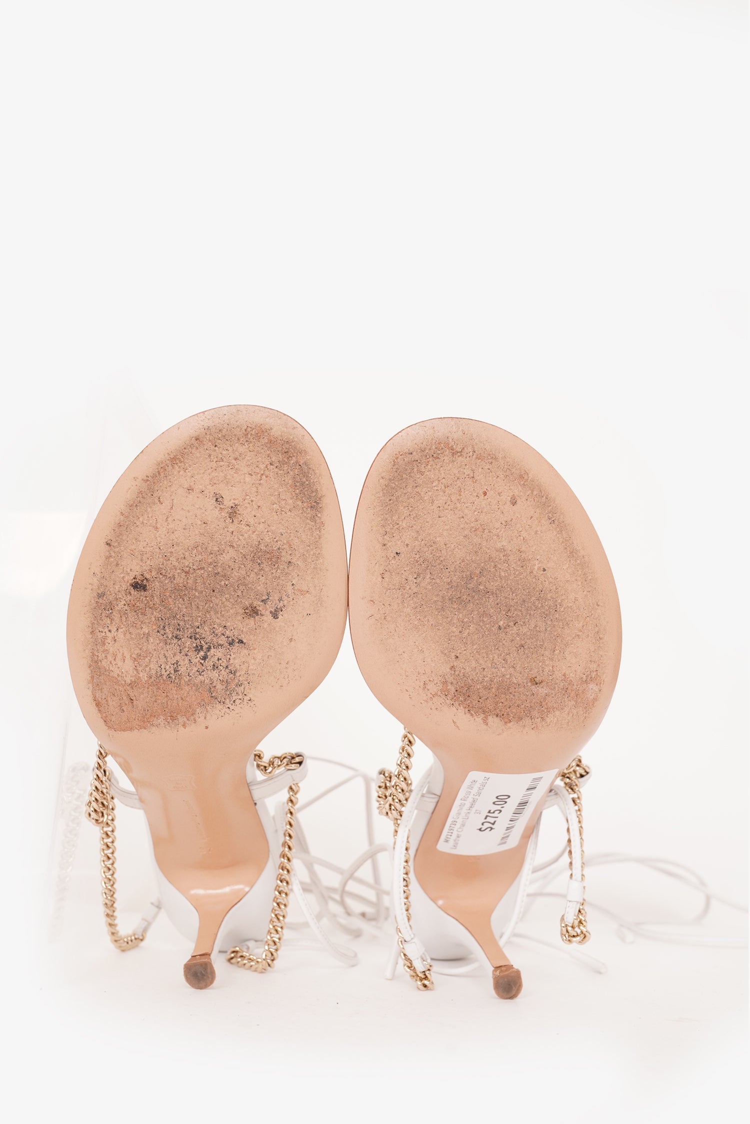 Gianvito Rossi White Leather Chain Link Heeled Sandals Size 37