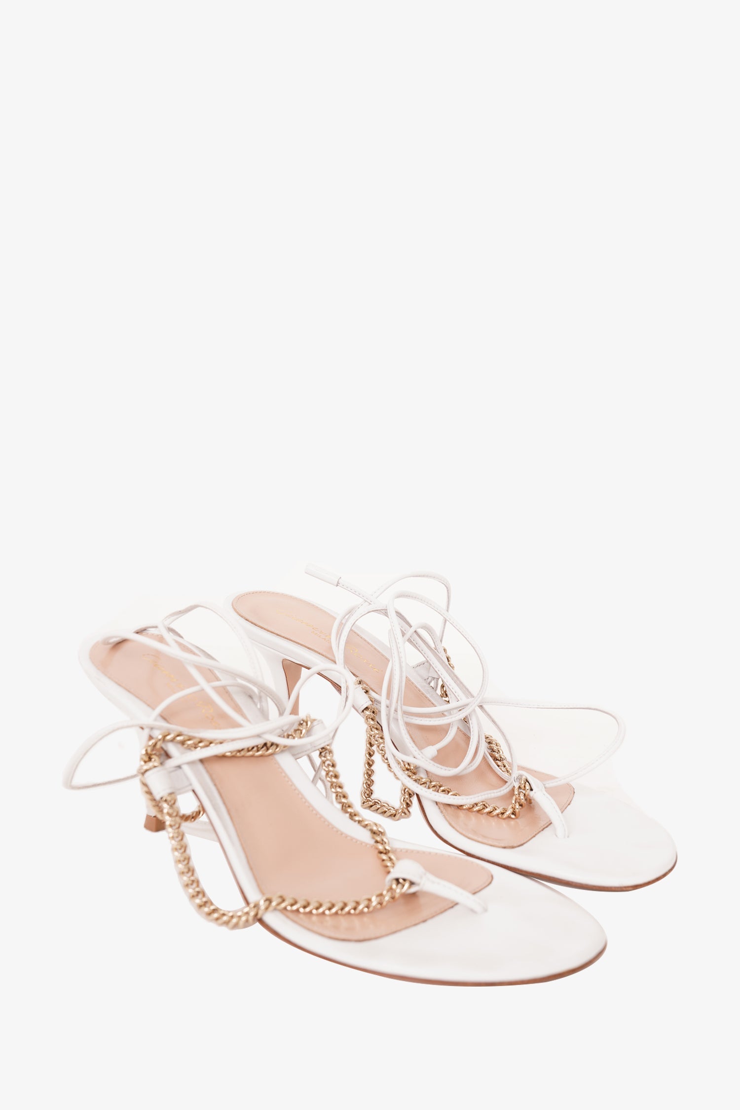 Gianvito Rossi White Leather Chain Link Heeled Sandals Size 37