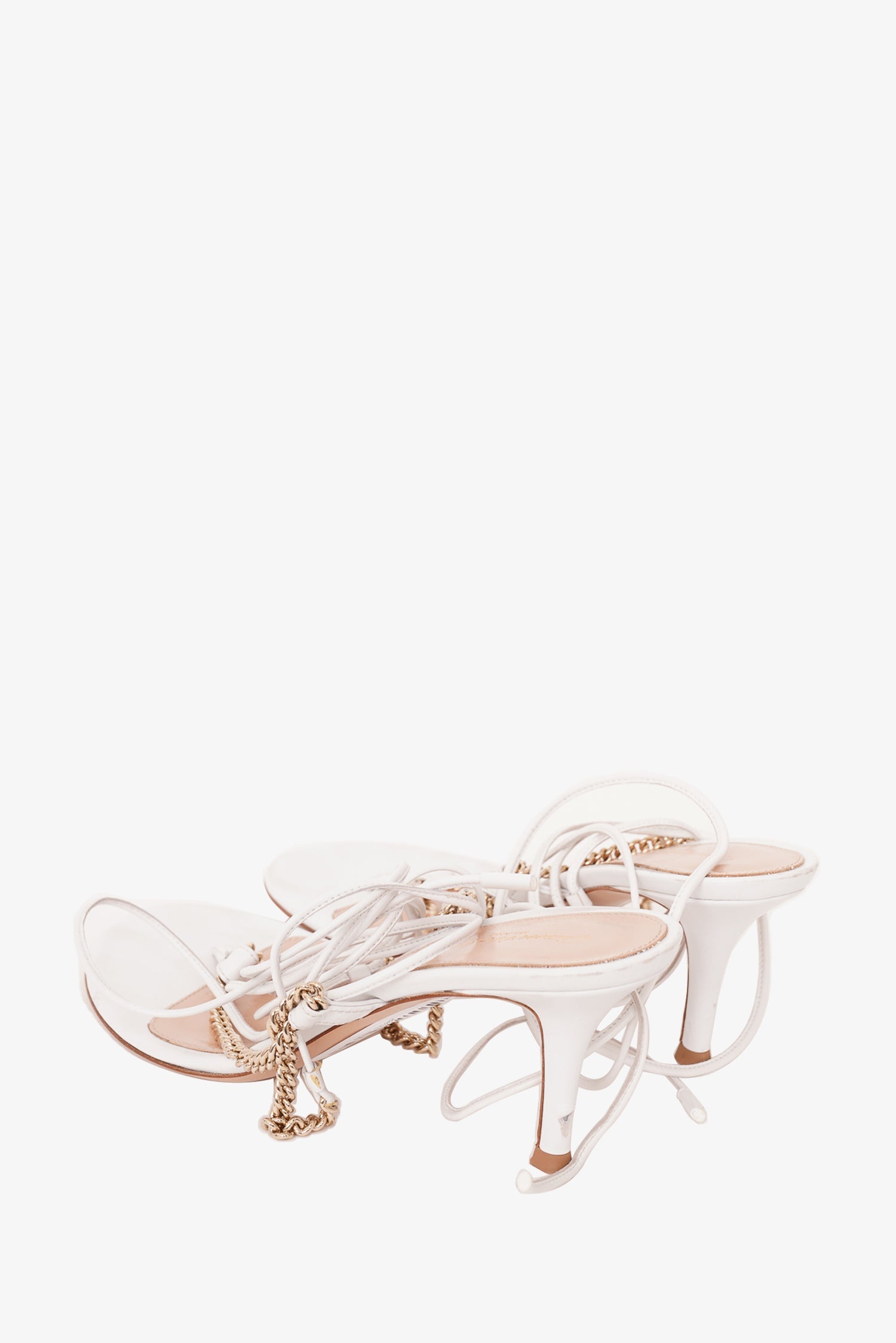 Gianvito Rossi White Leather Chain Link Heeled Sandals Size 37
