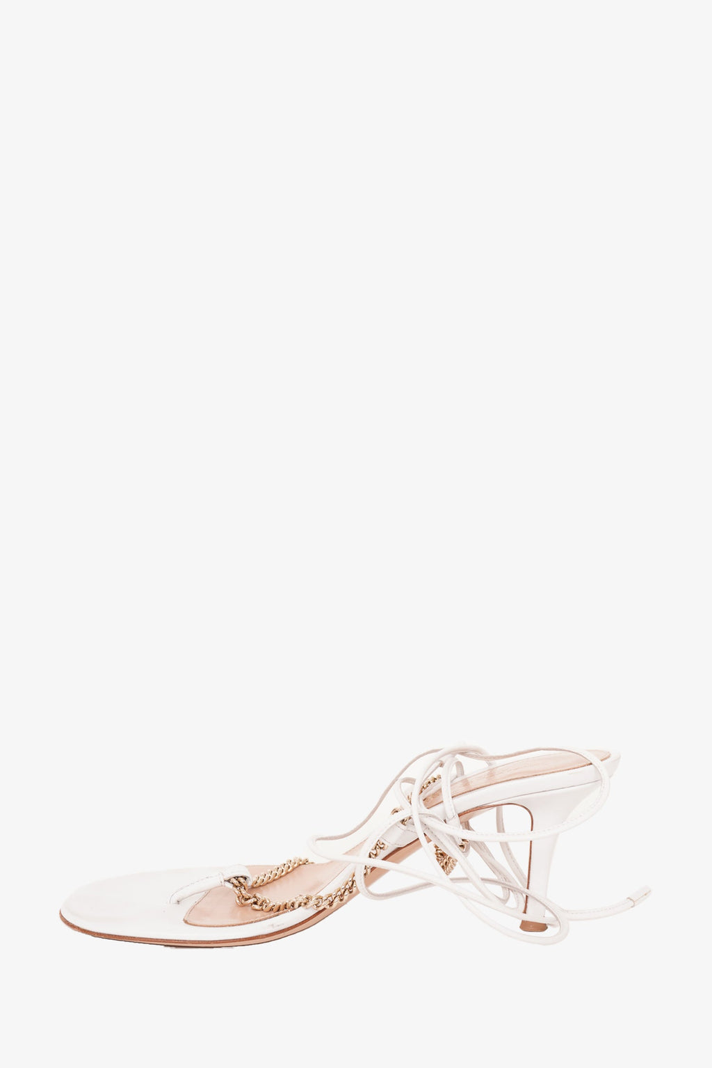 Gianvito Rossi White Leather Chain Link Heeled Sandals Size 37