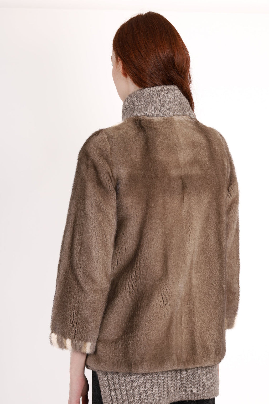 Giorgio Magnani Beige/Multicolor Mink Zip-up Jacket Size 42