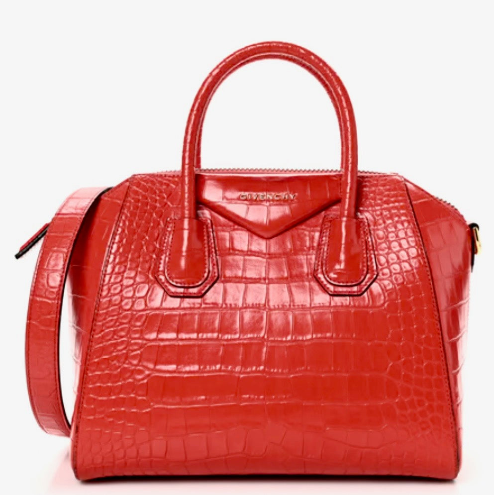 GIVENCHY CROC-EMBOSSED CALFSKIN MINI ANTIGONA BAG