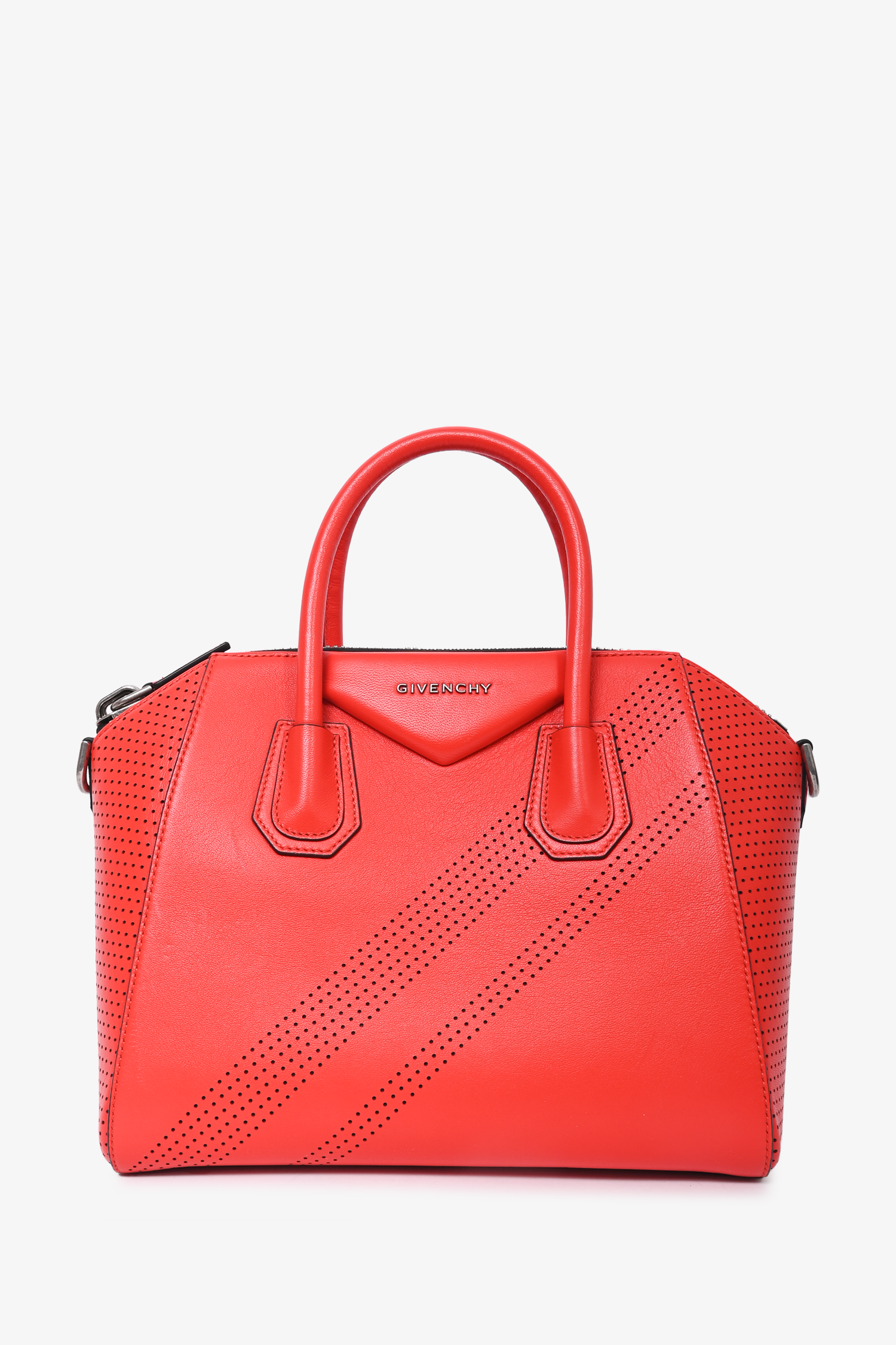 Givenchy Red Perforated Leather Small Antigona Top Handle