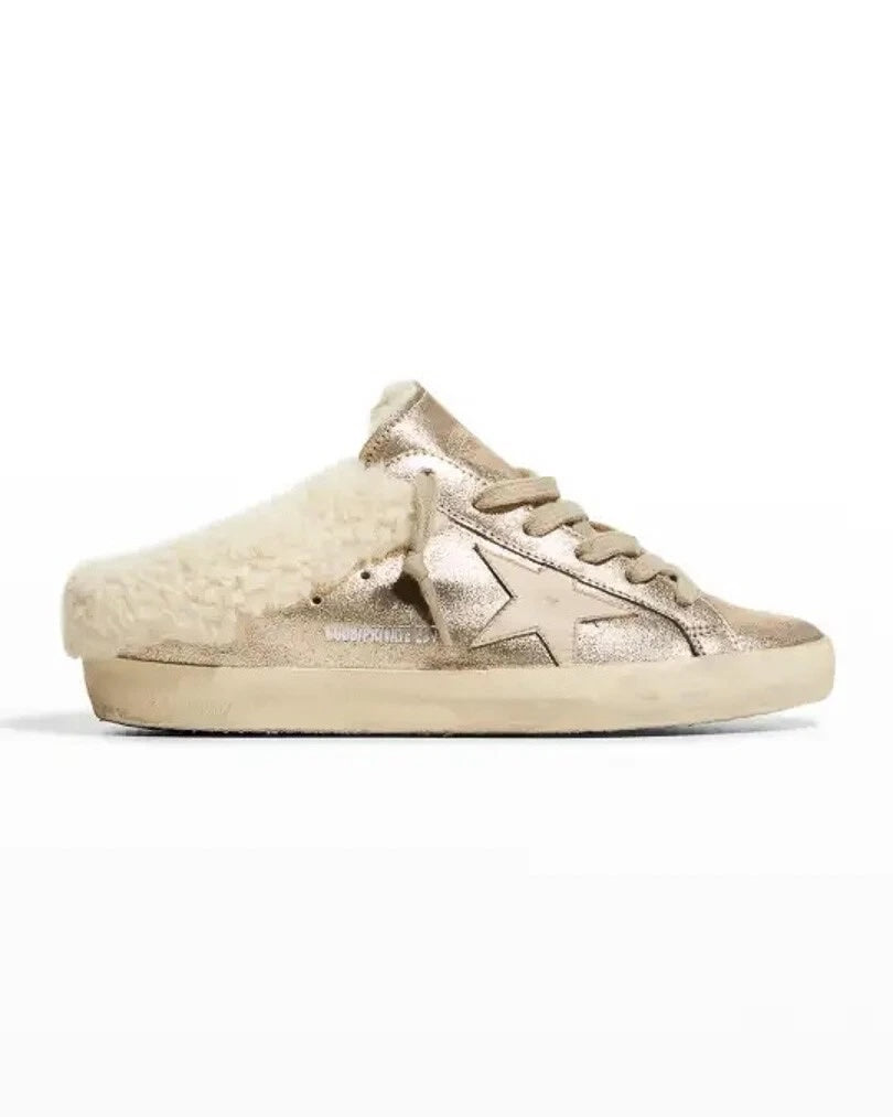 GOLDEN GOOSE SUPERSTAR SABOT METALLIC SHEARLING SNEAKERS MULES