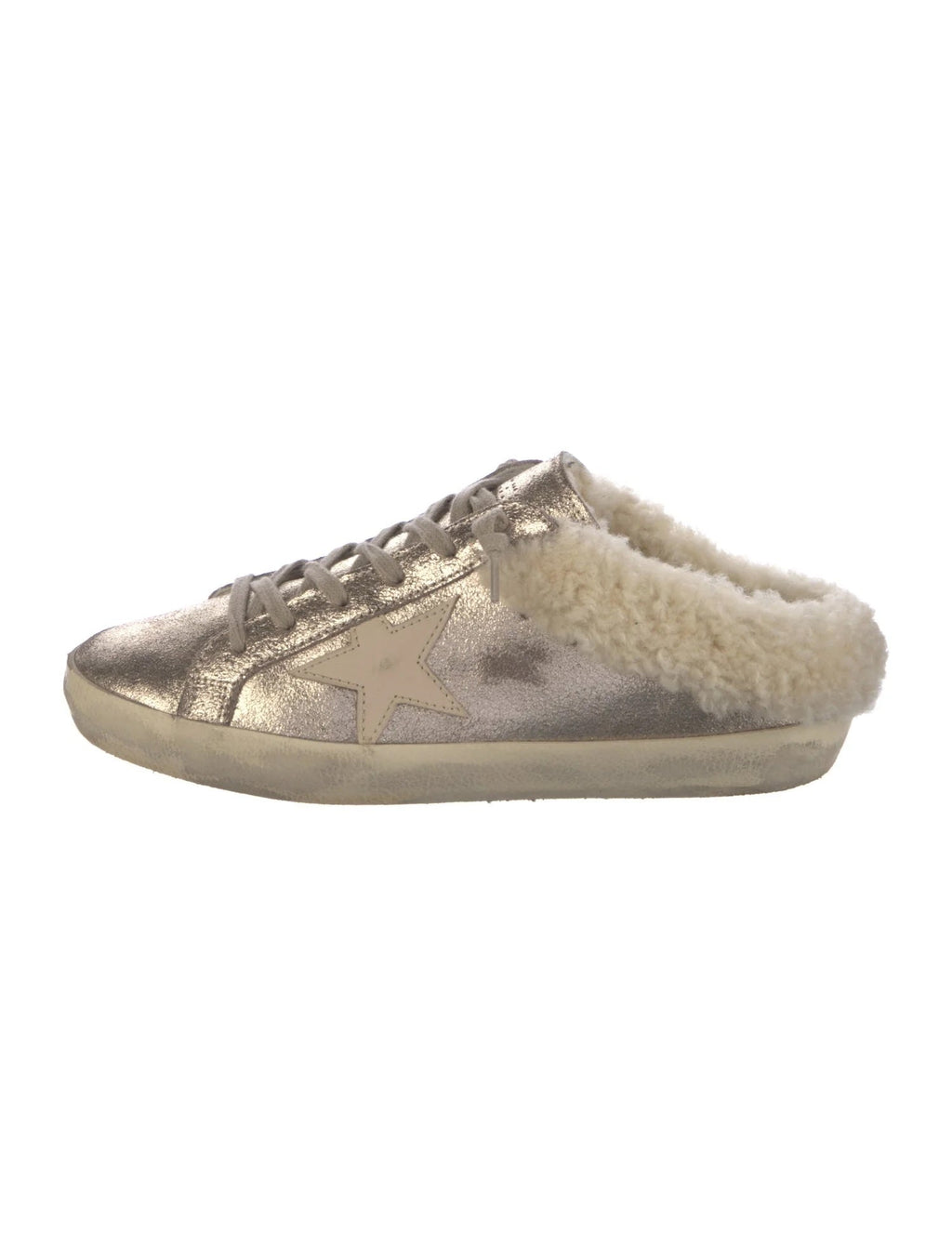 GOLDEN GOOSE SUPERSTAR SABOT METALLIC SHEARLING SNEAKERS MULES