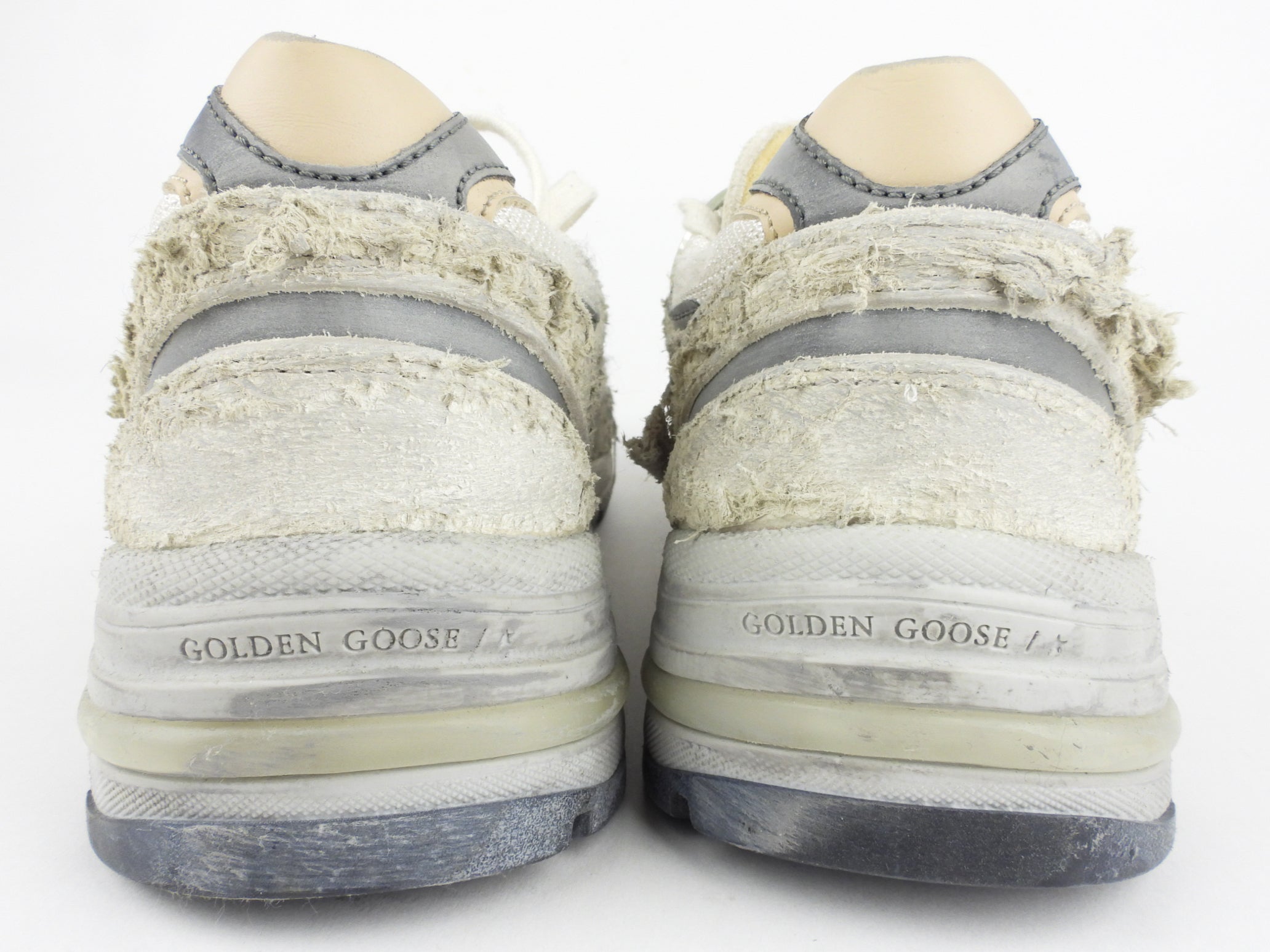 Golden Goose Ivory and Grey Distressed Leather Low Top Dad-Star Trainers - 37