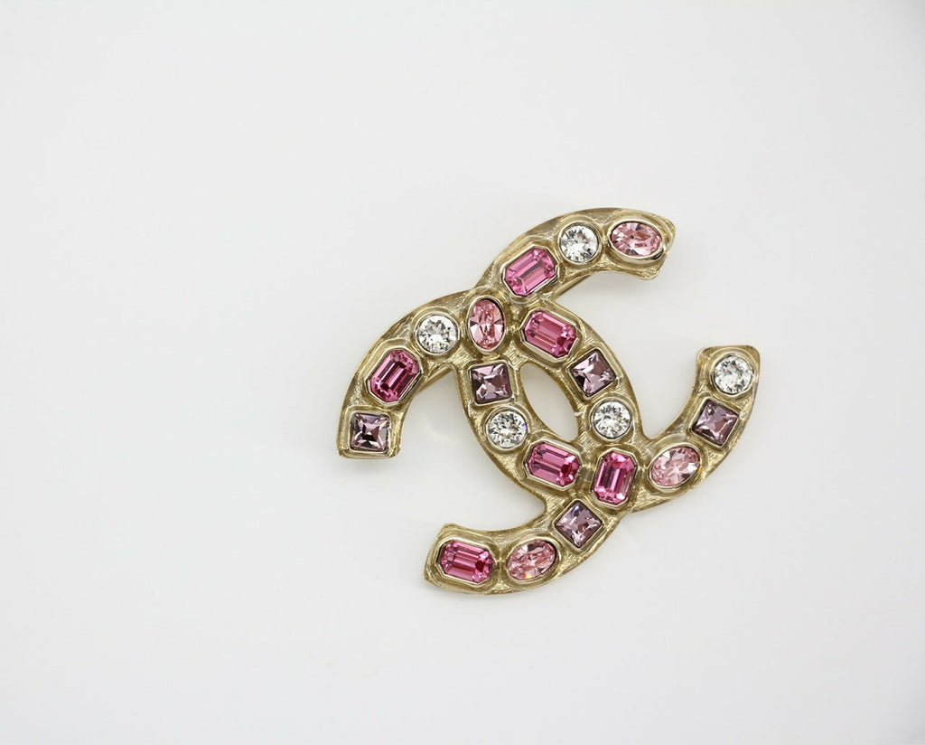 Chanel B19C Rhinestone Pink and Light Pink CC Mark Brooch