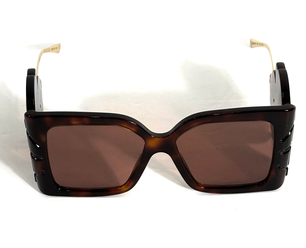 GUCCI 0535 LEAF OVERSIZED SUNGLASSES HAVANA GOLD