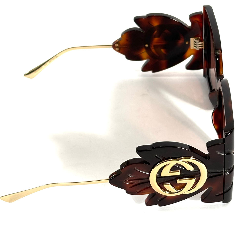GUCCI 0535 LEAF OVERSIZED SUNGLASSES HAVANA GOLD