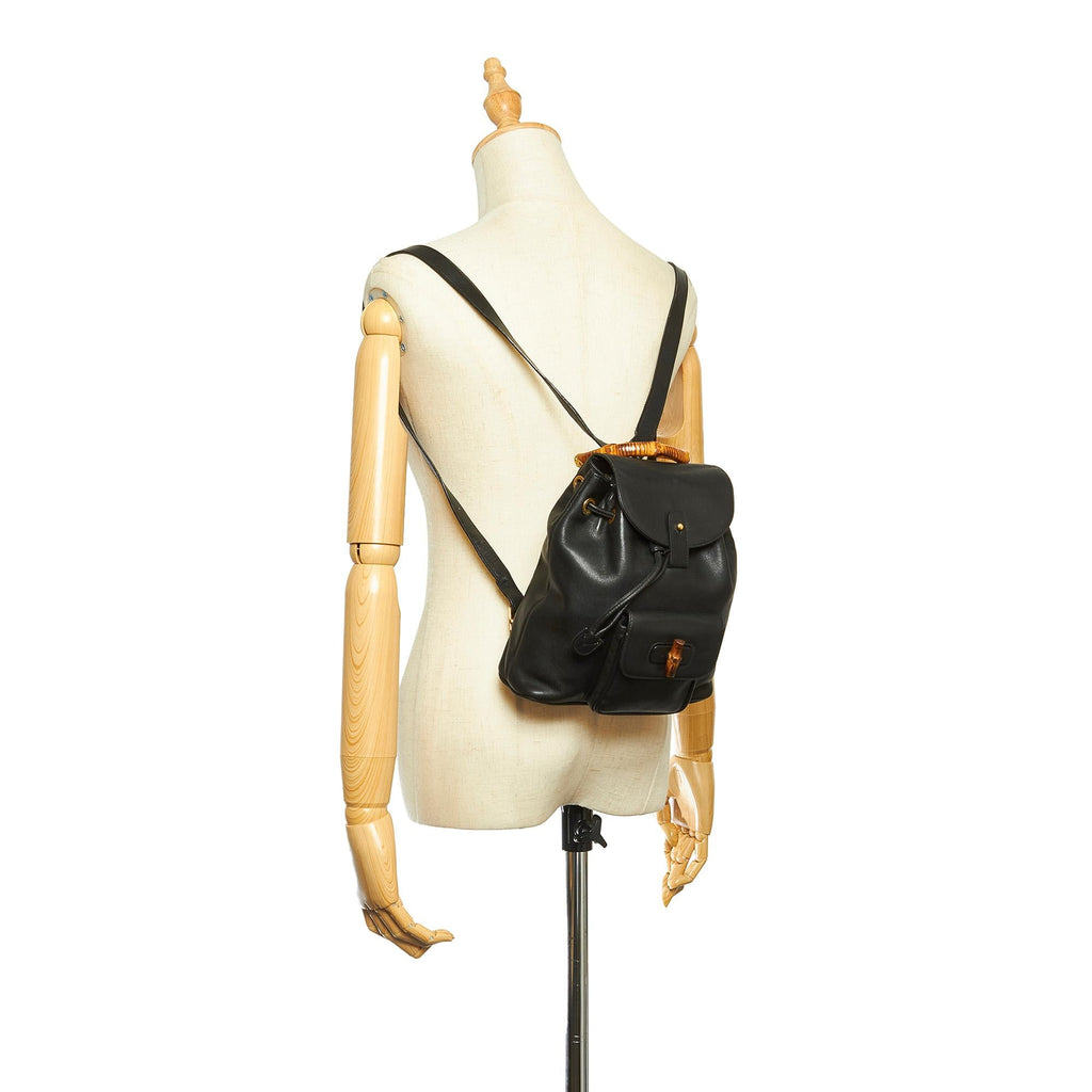Gucci Bamboo Drawstring Leather Backpack (SHG-22299)
