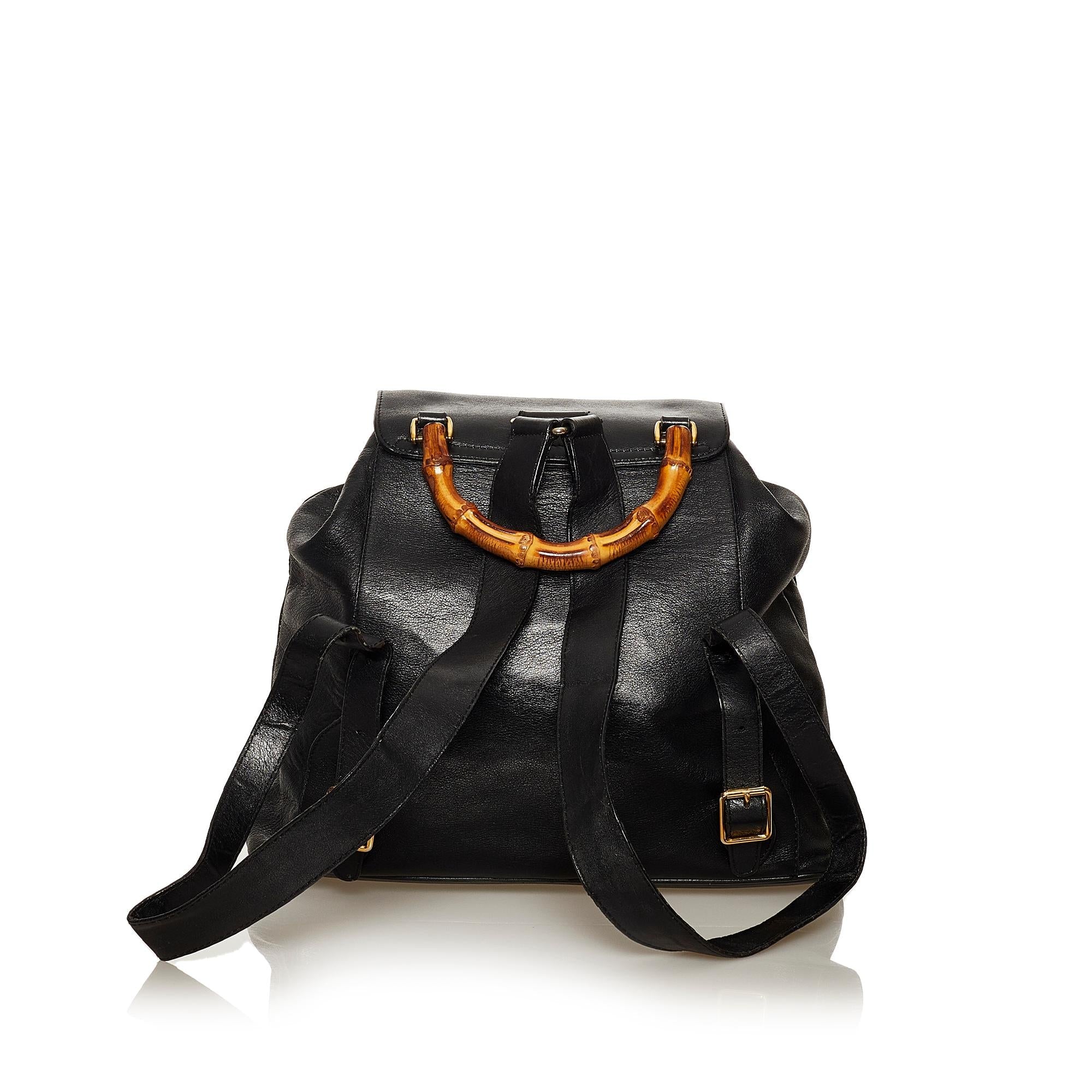 Gucci Bamboo Drawstring Leather Backpack (SHG-29212)