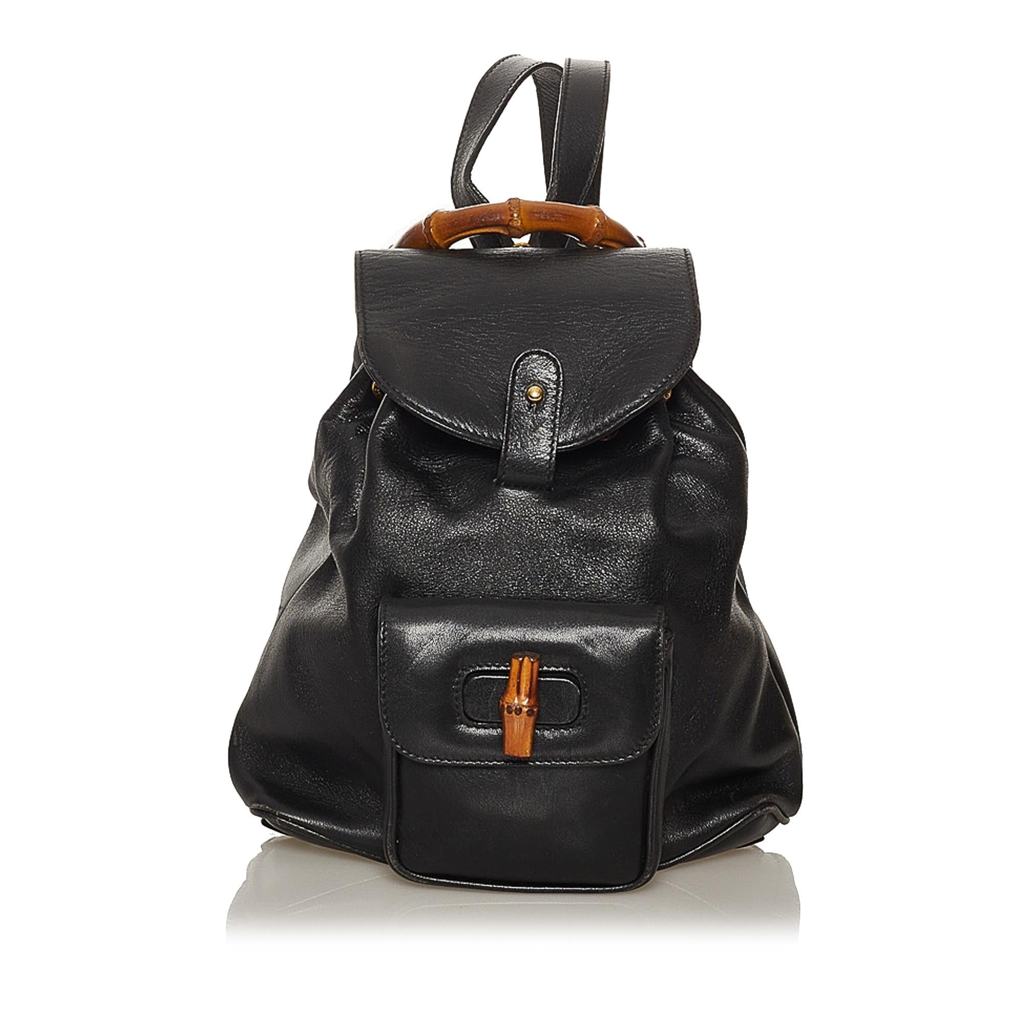 Gucci Bamboo Drawstring Leather Backpack (SHG-29292)