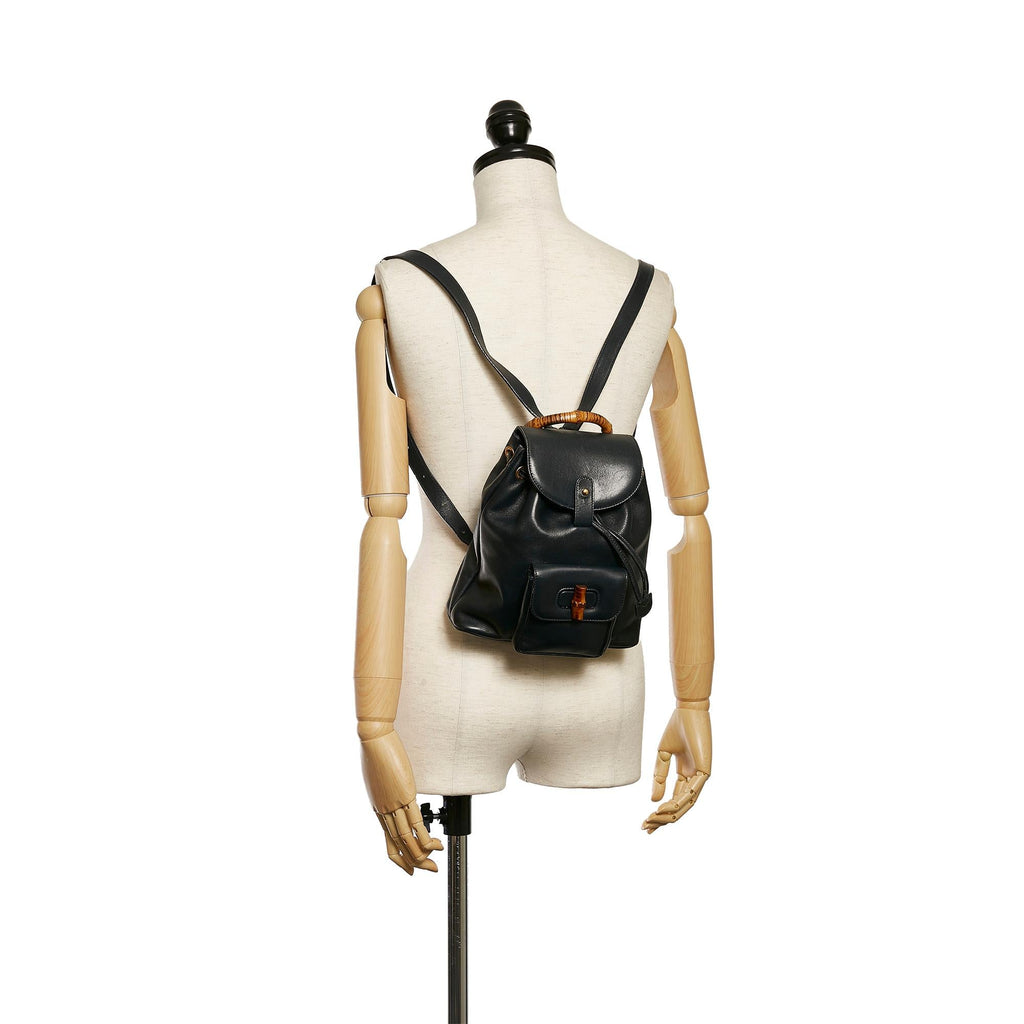 Gucci Bamboo Drawstring Leather Backpack (SHG-34142)