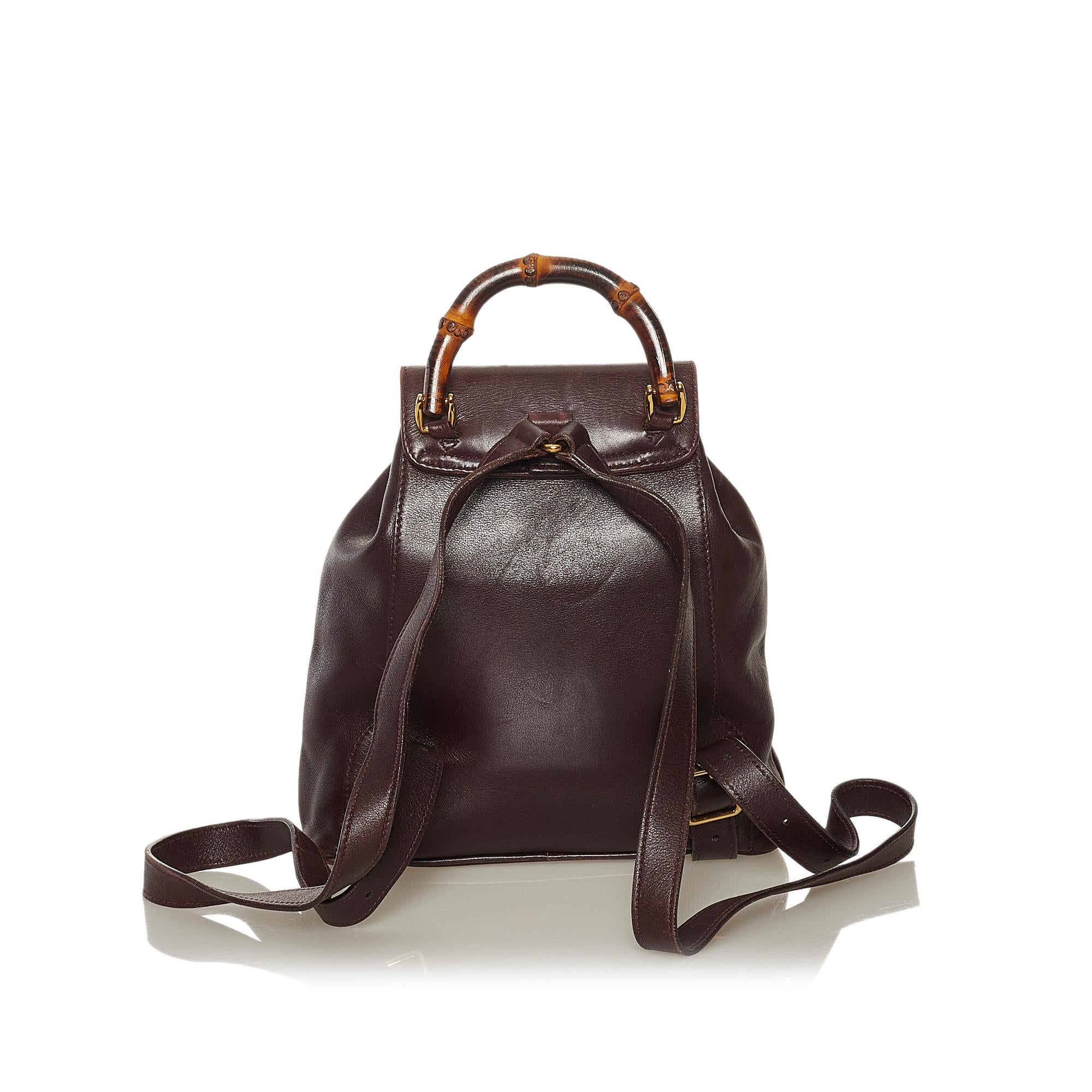 Gucci Bamboo Drawstring Leather Backpack (SHG-34969)