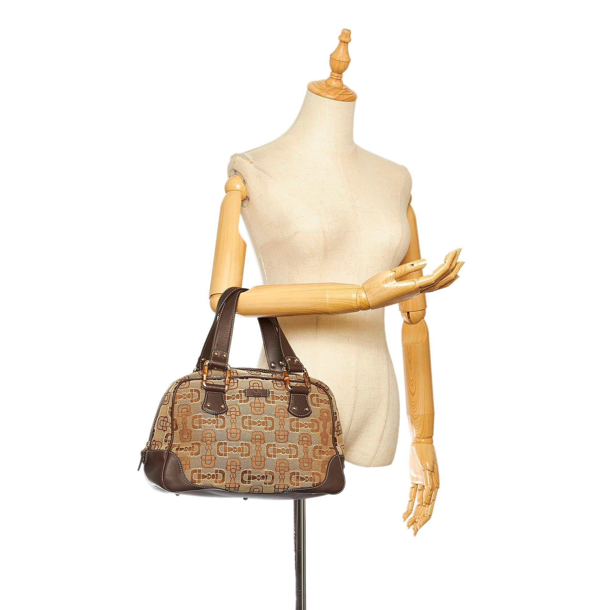 Gucci Bamboo Horsebit Canvas Handbag (SHG-31684)