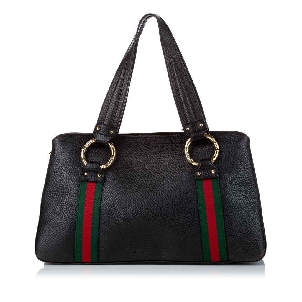 Gucci Bamboo Ring Web Leather Tote Bag (SHG-31198)