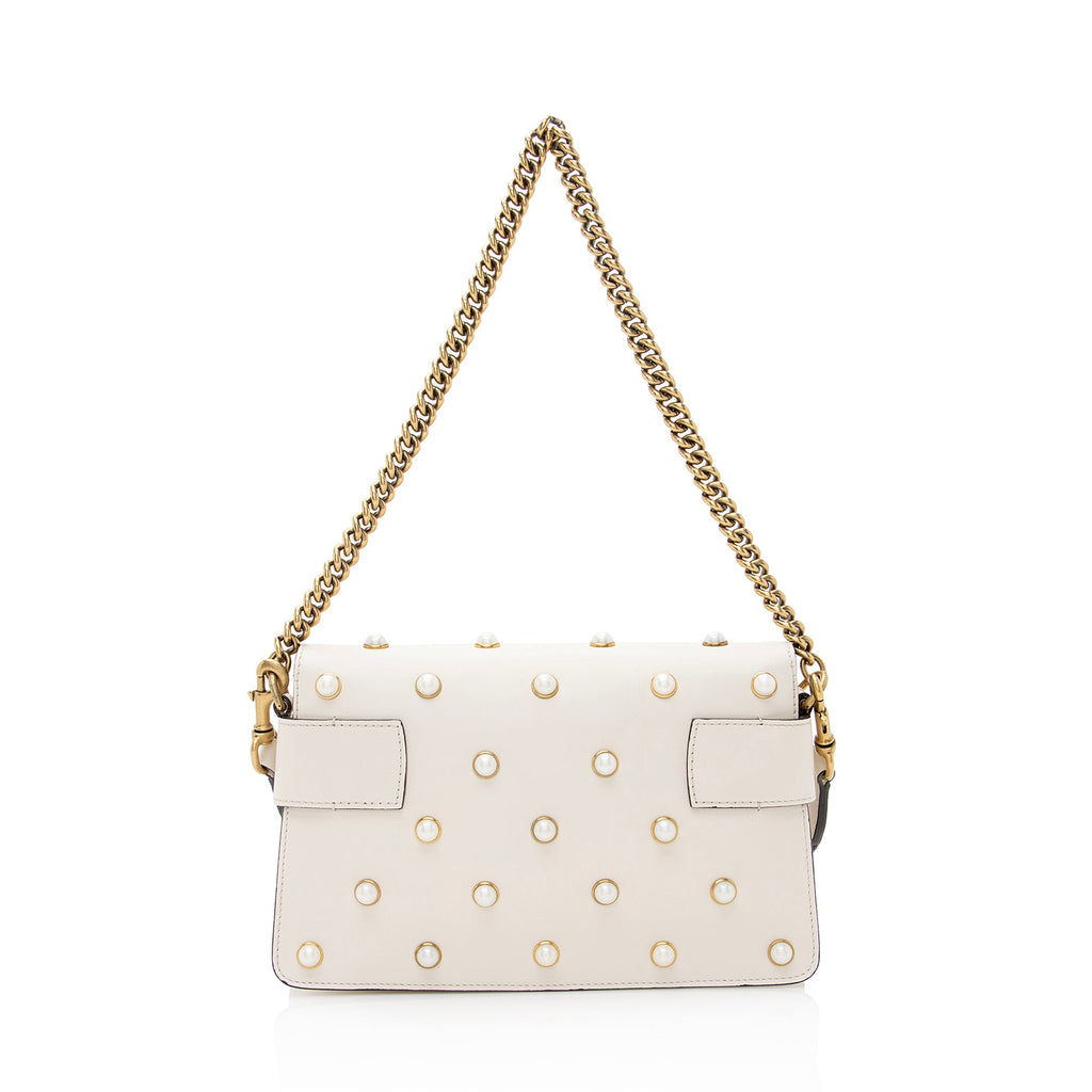 Gucci Calfskin Pearl Bee Broadway Mini Shoulder Bag (SHF-22409)
