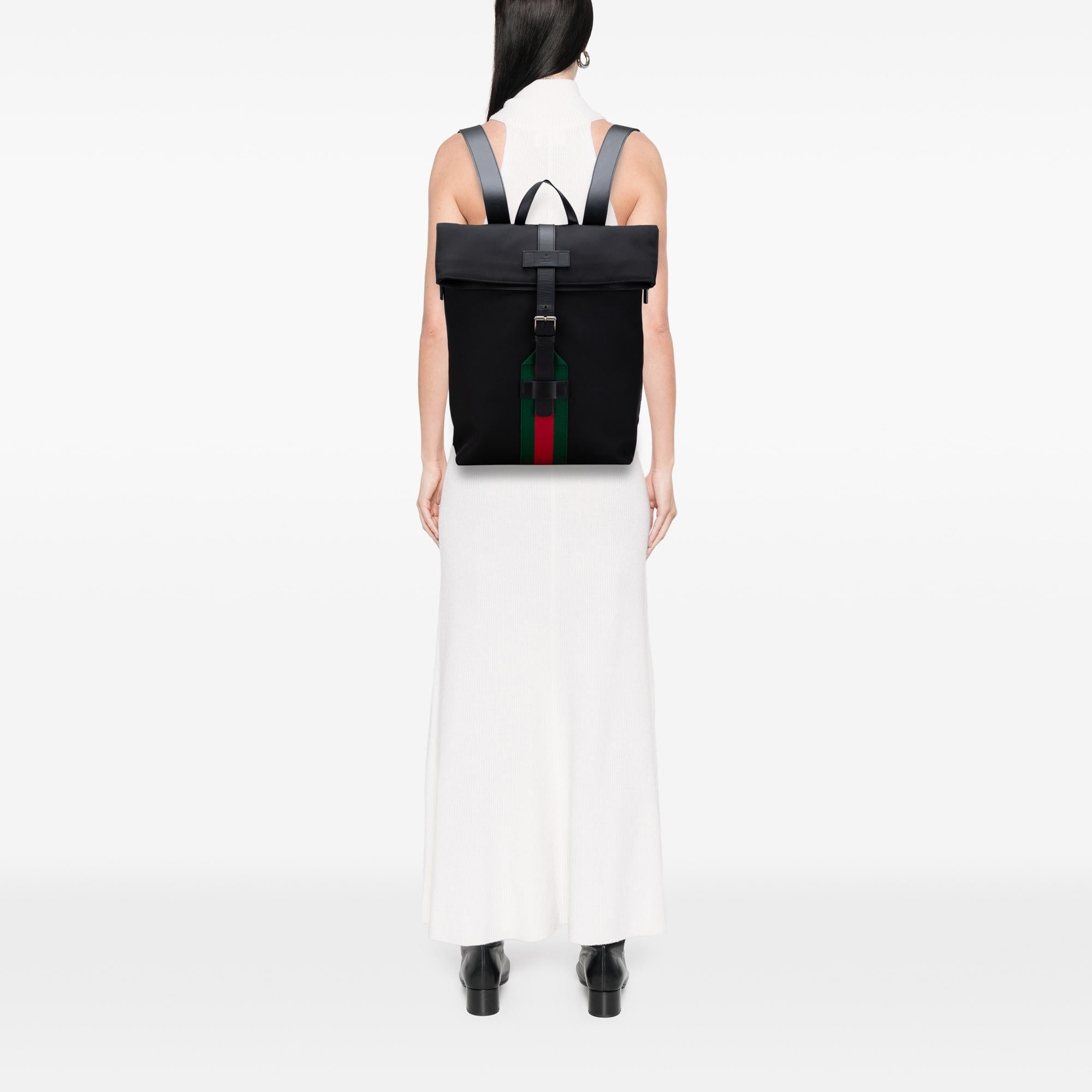 Gucci Canvas Techno Web Fold Over Backpack
