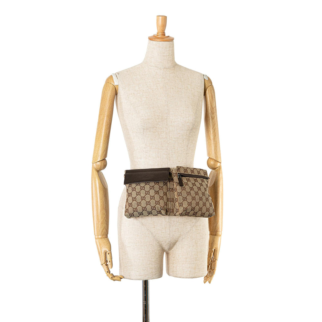 Gucci GG Canvas Double Pocket Belt Bag (SHG-4MdUlJ)