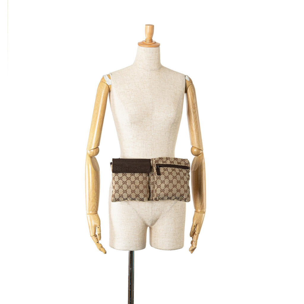 Gucci GG Canvas Double Pocket Belt Bag (SHG-e5K44J)