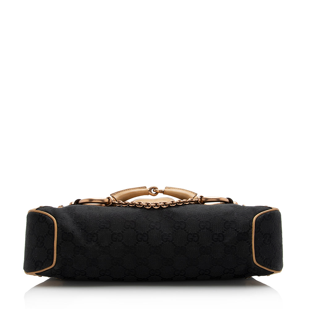 Gucci Canvas Leather Studded Horsebit Shoulder Bag (SHF-21925)
