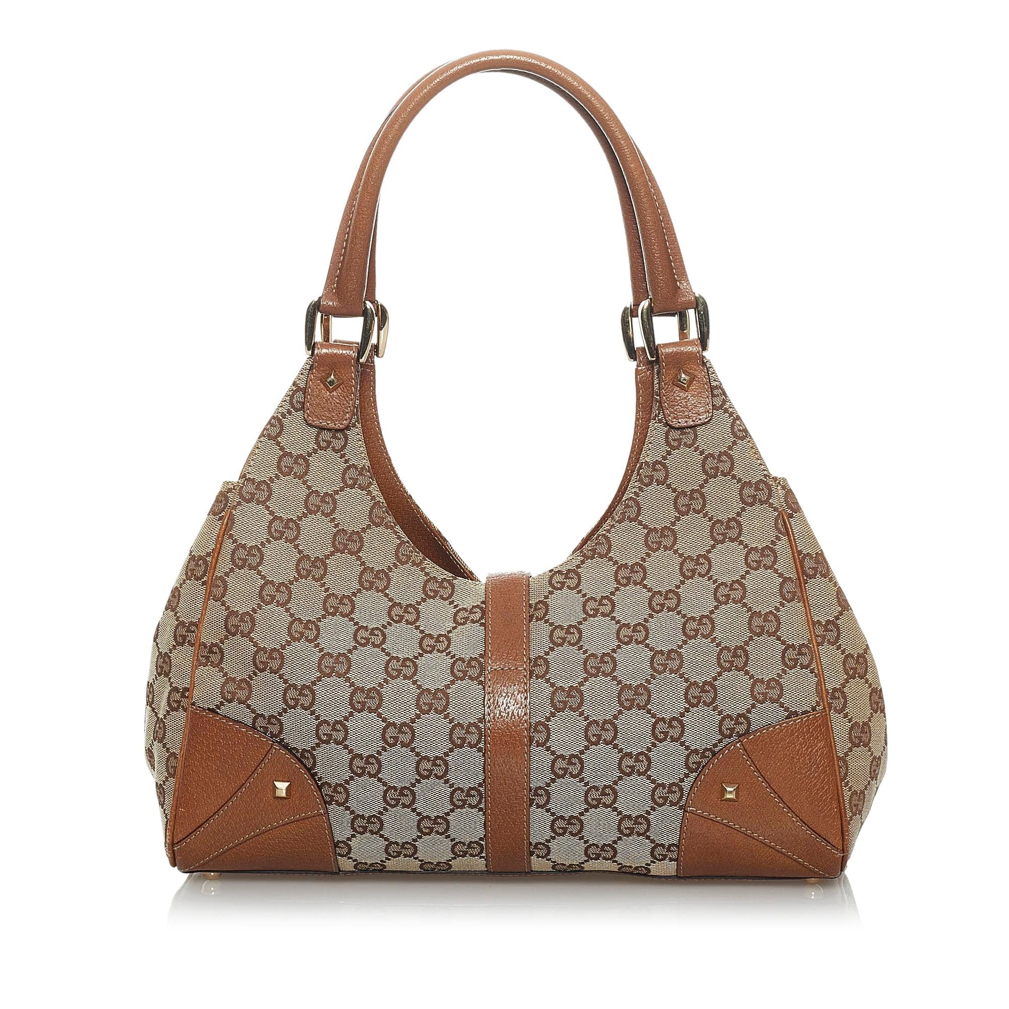 Gucci GG Canvas Nailhead Jackie Shoulder Bag (SHG-33693)