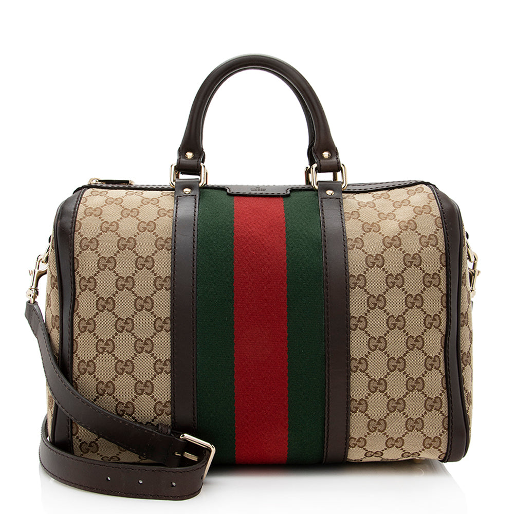 Gucci GG Canvas Vintage Web Medium Boston Bag (SHF-19337)
