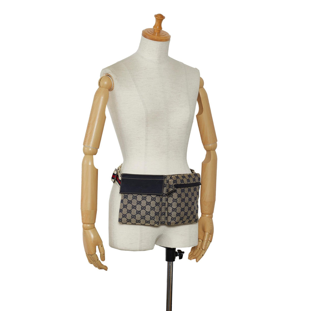 Gucci GG Canvas Web Double Pocket Belt Bag (SHG-VeLchB)