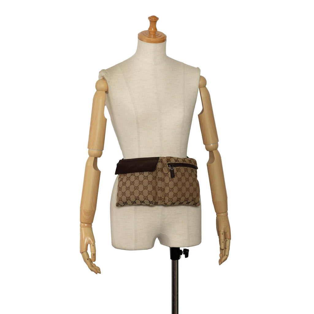 Gucci GG Canvas Web Double Pocket Belt Bag (SHG-MdyEM4)